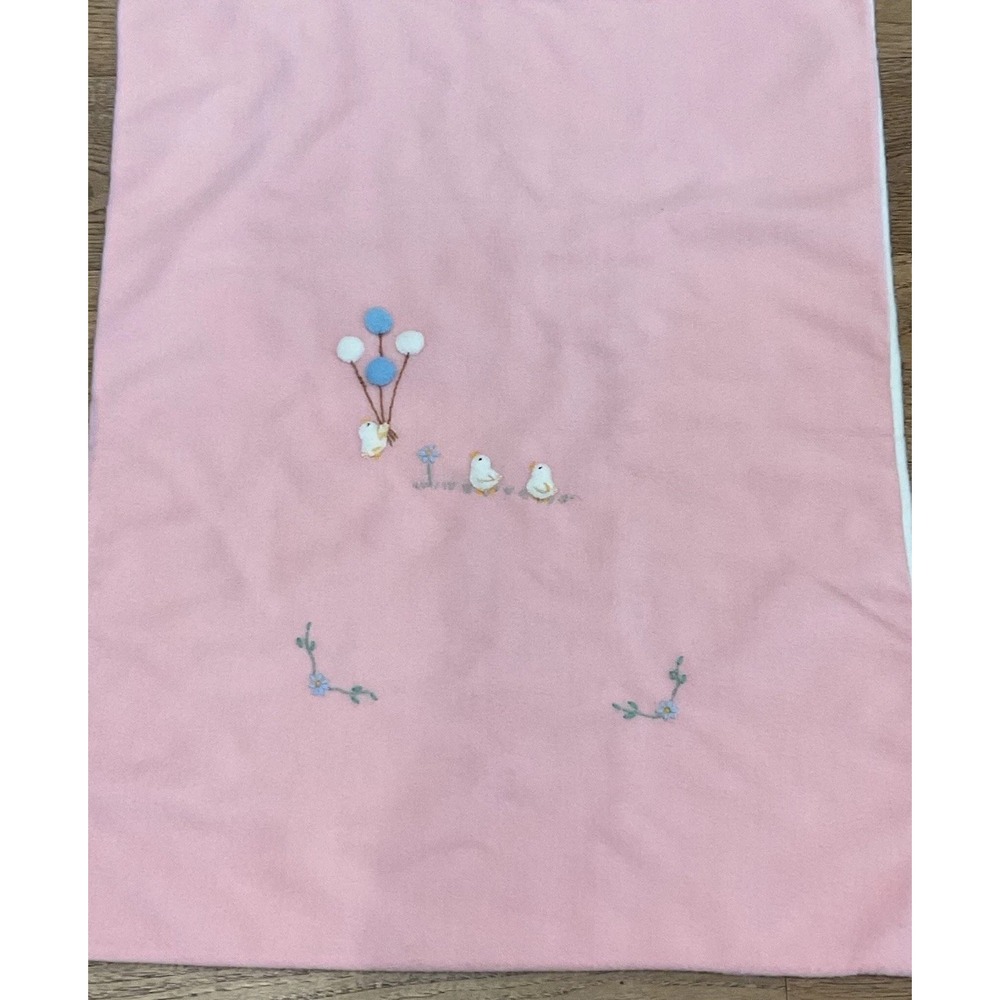 VTG Baby Avenue Reversible‎ Acrylic Blanket Pink White Balloons Chicks Flowers